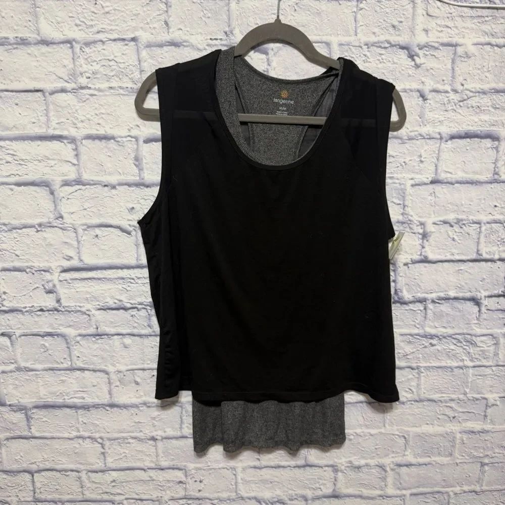 Tangerine Dual Layer Sports Yoga Tank NWT Sz M Black/Gray